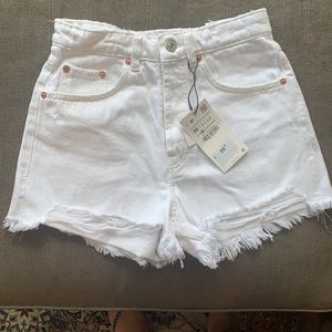Zara white denim high-rise shorts